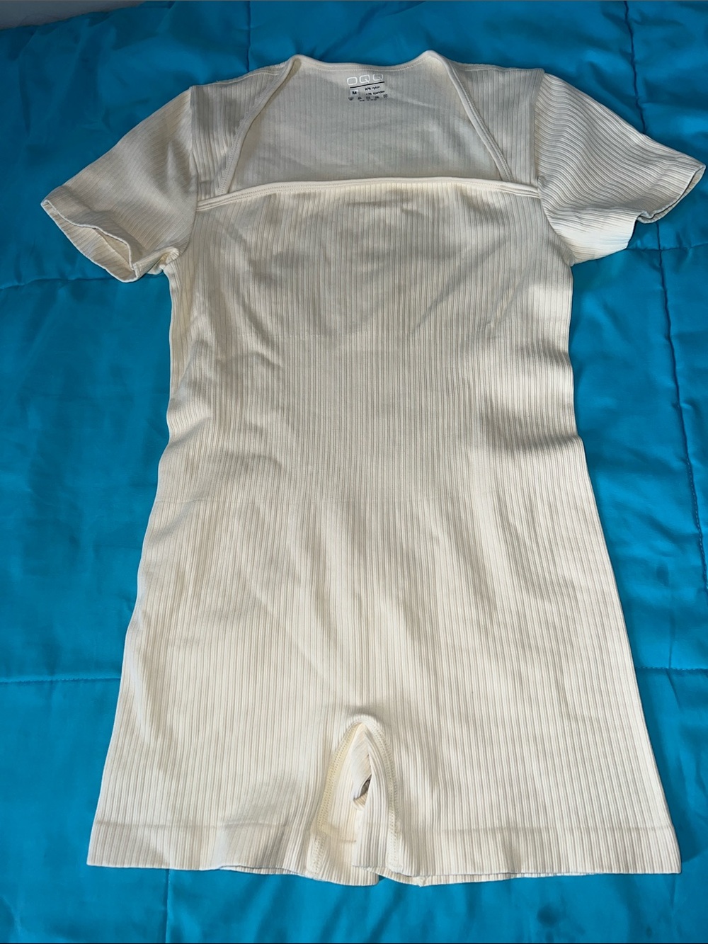 Ribbed Short-Sleeve Sleep Romper in Cream